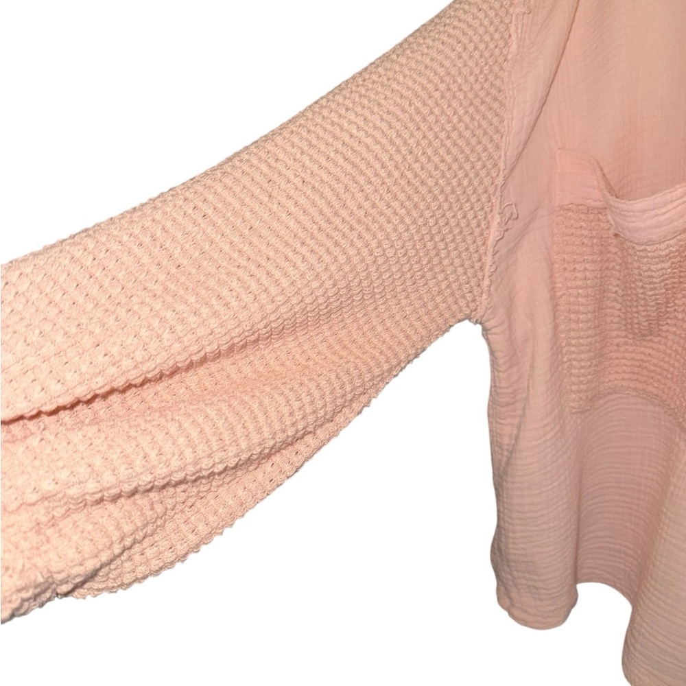 POL  Cotton Gauzy Style Buttonfront Loose Fit Pink Button-Up Waffle Knit Top - Picture 7 of 10